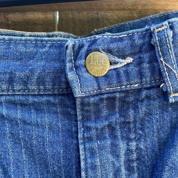 Vintage 80s Lee Riders Pin Stripe Ultra High Waisted y2K Wide Leg Jeans - Picture 3 of 10